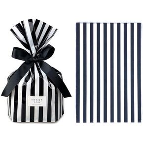 We Moment Black Stripe Clear Cello Bags Candy plastic favor cellophane treat Bags,Pack of 50
