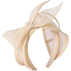 Sinamay Bow Bead Fascinator Hat for Women - Derby & Church Headpiece for Weddings, Cocktail, Tea Parties