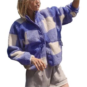 Women's Printed Fleece Jacket Long Sleeve Button Down Fuzzy Sherpa Jacket Outerwear With Pockets