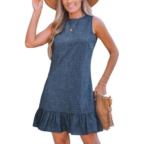CUPSHE Womens Summer Dresses Sleeveless Tie Back High Crew Neck Ruffle Mini Short Dress