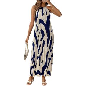 Verdusa Women's Casual Pleated Sleeveless Halter Dress Summer A Line Long Dress