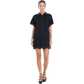 English Factory Women's Scallop Embroidered Cotton Mini Shirt Dress