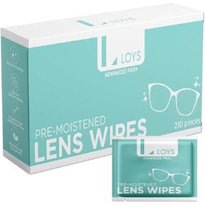 Lens Cleaning Wipes for Eyeglasses, Eyeglass Cleaner, Pre-moistened Individually Wrapped Sracth Free Streak Free Cleaner Wipes for Labtop, Sunglasses, Camera, Goggles by Loys Advanced Pro, 210 Counts