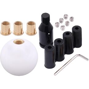 ApplianPar Universal Automatic Manual White Round Ball Gear Shift Knobs M12 x 1.25 and Shifter Adapter M12 x 1.25 Thread M10 x 1.25, M10 x 1.5, M8 x 1.25