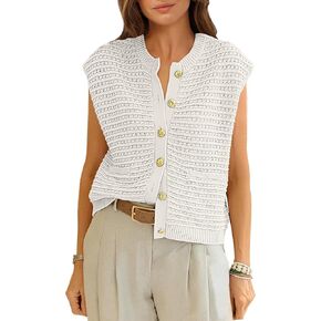 ANRABESS Women Sweater Vests Sleeveless Cardigan Casual Loose Knit Button Down Sweater Tops 2025 Spring Summer Trendy Outfits