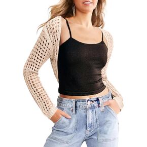 Saodimallsu Womens Crochet Bolero Shrug Sweaters Cropped Lightweight Cardigan Long Sleeve Mesh Knit Y2k Crop Tops in Kuwait