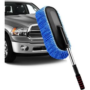 Car Duster Exterior Scratch Free Microfiber Car Cleaning Brush, Extendable Handle Pollen and Dust Brush for Truck, SUV, Vehicles and Home Cleaning, Blue&Black