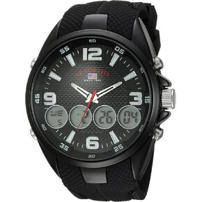 U.S. Polo Assn. Men's Ana-Digital Sport Watch – Black Dial with Multiple Digital Windows, Textured Strap, Stopwatch & Alarm Functions – 46mm Case – Fits Wrists 5.5" to 8"