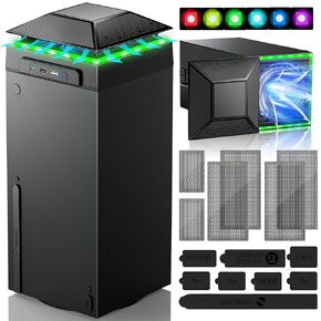 RGB Cooling Fan for Xbox Series X with Dust Filter & 7 RGB LED Light Modes,Auto Fan Speed Adjustable by Temperature,Cooler & Light Independent Touch Switch, Cooling System Horizontal for Xbox Series X