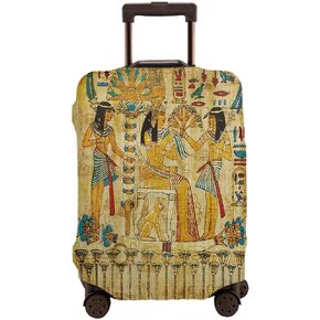Egyptian Suitcase Protector Vintage African Papyrus Pharaoh Maids With Sword Cat Bird Travel Luggage Covers Baggage XL Fit for 29-32 Inch Suitcase Brown