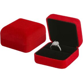 2 Pieces Velvet Metal Wedding Ring Box, Elegant Jewelry Earring Studs Gift Box for Women Girl, Ring Holder Case for Engagement Proposal, Anniversary, Bridal Party Decor (Black)
