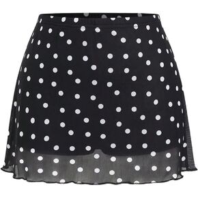 Women's Polka Dots A Line Mini Skirt Y2k Mesh Lettuce Trim Bodycon Skort Skirts