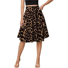 تنانير Sweatyrocks للنساء عالية الخصر النمر طباعة خط Midi تنورة