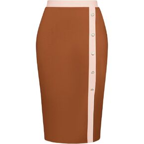 Kate Kasin Womens Business Pencil Skirt Elastic High Waist Below Knee Bodycon Casual Midi Skirt with Slit 2025
