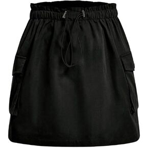 OYOANGLE Women's Plus Size Drawstring Elastic Waist Cargo Skirt Flap Pocket Skirts Streetwear
