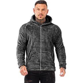 GINGTTO Mens Fluffy Sweatshirt Sherpa Plush Zipper Hoodie for Men Cozy Warm