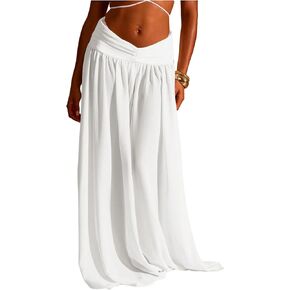 Verdusa Women's Thigh Slit Chiffon Skirt Ruched Low Rise A Line Flowy Maxi Skirts