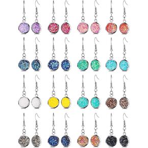 16 Pairs Faux Druzy Dangle Earrings Colorful Druzy Drop Earrings Resin Crystal Earrings for Women Girls (12 mm)