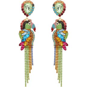Parrot Earrings for Women, Cute Bird Parrot Tassel Earrings for Womens, Beaded Parrot Dangle Earrings Hypoallergenic, Tropical Parrot Animal Bohemian Drop Earrings, Sterling Silver, No Gemstone