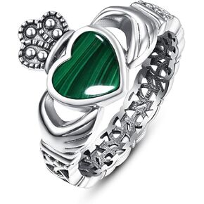 حلقات القلب الملاكيت Claddagh 925 Sterling Silver Celtic Knot Rings حلقات الملازمات للنساء بيان الخطوبة خاتم المجوهرات الأيرلندية FIT الحجم 7