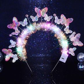 Light up Butterfly Headband Glowing Princess Fairy Headpiece Rave Brithday Party Costume Hair Accessories for Women
