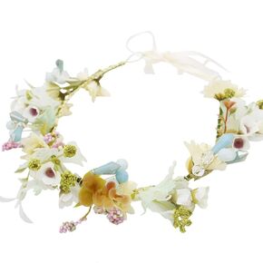 Vivivalue Flower Wreath Crown Boho Flower Headband Hair Garland Floral Headpiece Halo with Wrist Wedding Party Festival Photos Blue