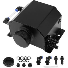 Universal Aluminum 1L Coolant Overflow Tank, Polished, Black