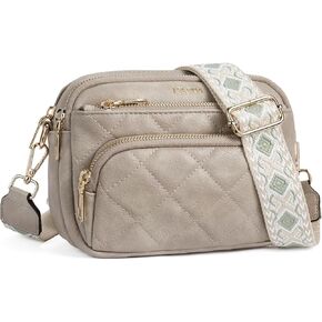 Telena Crossbody Bags for Women Small Crossbody Purses Quilted Vegan Leather with Guitar Strap Beige with Brown