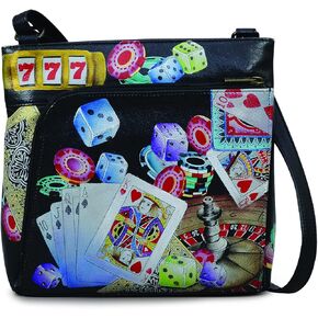 Crossbody من الجلد الأصلي للنساء المصنفة باليد مع حماية من منظمات zip الأمامية وحماية بطاقة RFID