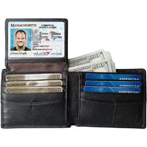 Slim RFID Wallet for Men Business Travel - Full Grain Leather Bifold | 8 Card Slots & Dual Currency Pockets | Front Pocket Design (4.5x3.5in) with Gift Box Black