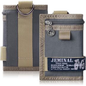 JEMINAL Trifold Wallet for Men Canvas Outdoor Sports Keychain Wallet with Multiple Card Slots and ID Window Blue
