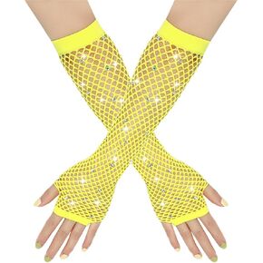 Fishnet Gloves Nightclub Dancing Gloves Party Accessory Half Finger Fishnet Gloves Hollow Wrist Gloves Fishnet Gloves Long, Yellow