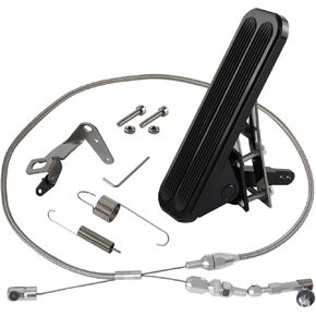 Billet Aluminum Gas Throttle Pedal Floor Mount Hot Rod Rat 2 Pad+Stainless Steel 36" Throttle Gas Cable &Spring Street Chevy Ford SBC Street Rods, Etc Black.