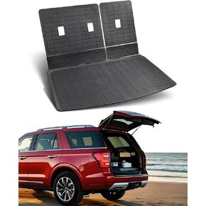 حصيرة شحن مع حصيرة مسند الظهر لـ Ford Expedition Max & Lincoln Navigator L: 2018 2019 2020 2021 2022 2023 2024 (فقط لـ Max & L Model) جميع إكسسوارات السيارات TPE SUV سيارات البضائع ذات البطانة الأسود