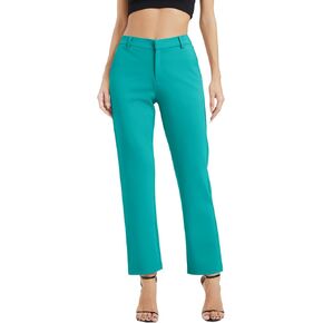 Women's Elastic Waisted Pants Business Work Casual Straight Leg Slacks with Pockets