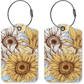 Sunflower Luggage Tags for Suitcases,Flora 2 Pack Baggage Tag Label with Steel Loop,Yellow Handbag School Bag Backpack Traveling Accessories