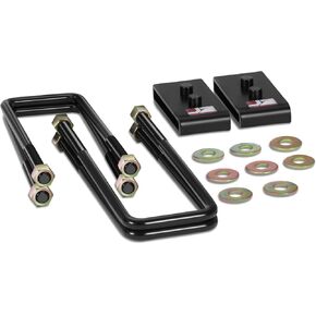 J2 Engineering 1" Rear Lift Block Leveling Kit Compatible With 04-17 F150, with Square Leaf Spring U-Bolt Kit, J2-LK-FD-R-001-BK