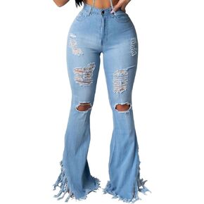 70s Bell Bottom Jeans for Women Elastic High Waisted Raw Hem Denim Pants Classic Vintage Flared Jeans