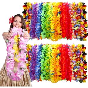 36 Pieces Hawaiian Luau Leis Bulk,Tropical Flower Necklace for Hawaii Party Decorations Favors, Beach Party Decors