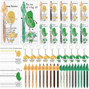 30 Set Inspirational End of Year Student Gifts from Teacher Bulk Positive Potato Pickle for Mental Health Awareness Items Pens Keychain Set with Tag Emotional Gift for Class
