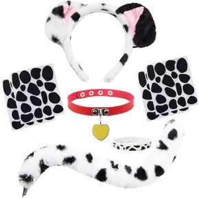 Dalmatian Costume Set with Dalmation Ears Headband Dalmatian Tail Choker Felt Stickers for Dalmation Party Dress Up