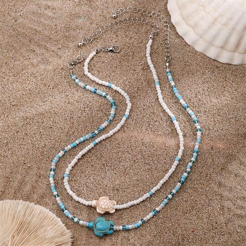 Seashell Puka قلادة الصيف قلادة بوهو سحر الطبقات قذيفة سلحف البحر النجمة القلادة المحيط حيوان مطرز للنساء بوهيميان سيرفر هاواي الشاطئ in Kuwait