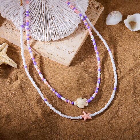 Seashell Puka قلادة الصيف قلادة بوهو سحر الطبقات قذيفة سلحف البحر النجمة القلادة المحيط حيوان مطرز للنساء بوهيميان سيرفر هاواي الشاطئ in Kuwait