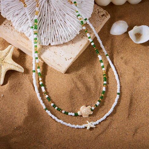 Seashell Puka قلادة الصيف قلادة بوهو سحر الطبقات قذيفة سلحف البحر النجمة القلادة المحيط حيوان مطرز للنساء بوهيميان سيرفر هاواي الشاطئ in Kuwait