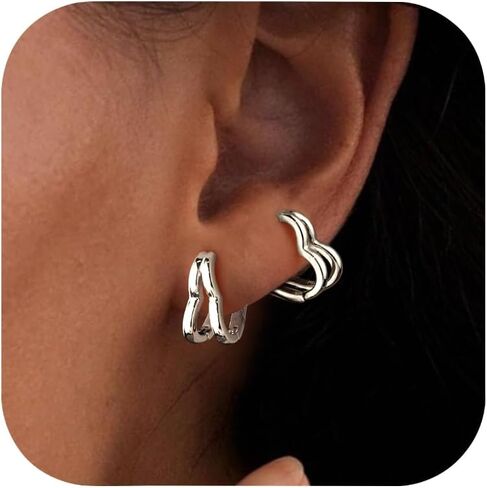 ALEXCRAFT Heart Hoop Earrings for Women, 925 Sterling Silver Huggie Hoop Hypoallergenic Elegant Lightweight Silver Small Cartilage Double Heart Shape Earrings for Women in Saudi Arabia