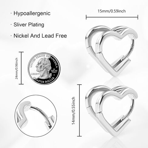 ALEXCRAFT Heart Hoop Earrings for Women, 925 Sterling Silver Huggie Hoop Hypoallergenic Elegant Lightweight Silver Small Cartilage Double Heart Shape Earrings for Women in Saudi Arabia