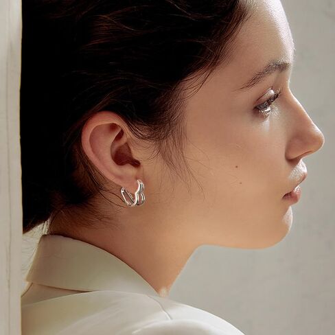ALEXCRAFT Heart Hoop Earrings for Women, 925 Sterling Silver Huggie Hoop Hypoallergenic Elegant Lightweight Silver Small Cartilage Double Heart Shape Earrings for Women in Saudi Arabia