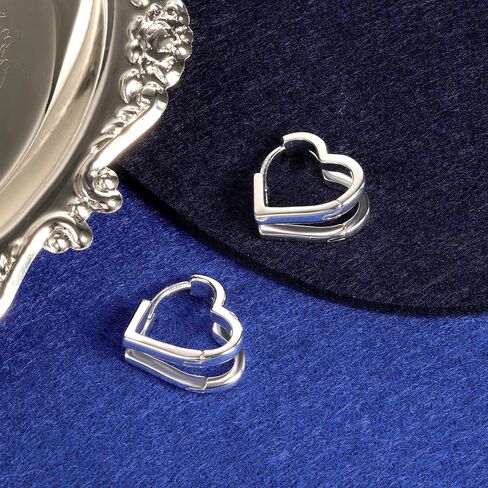 ALEXCRAFT Heart Hoop Earrings for Women, 925 Sterling Silver Huggie Hoop Hypoallergenic Elegant Lightweight Silver Small Cartilage Double Heart Shape Earrings for Women in Saudi Arabia