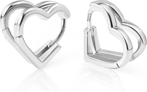 ALEXCRAFT Heart Hoop Earrings for Women, 925 Sterling Silver Huggie Hoop Hypoallergenic Elegant Lightweight Silver Small Cartilage Double Heart Shape Earrings for Women in Saudi Arabia