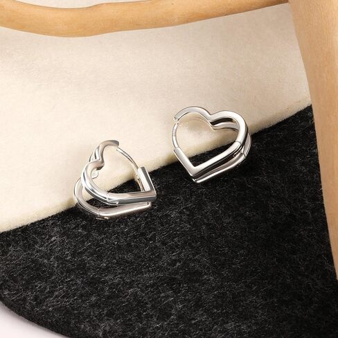 ALEXCRAFT Heart Hoop Earrings for Women, 925 Sterling Silver Huggie Hoop Hypoallergenic Elegant Lightweight Silver Small Cartilage Double Heart Shape Earrings for Women in Saudi Arabia